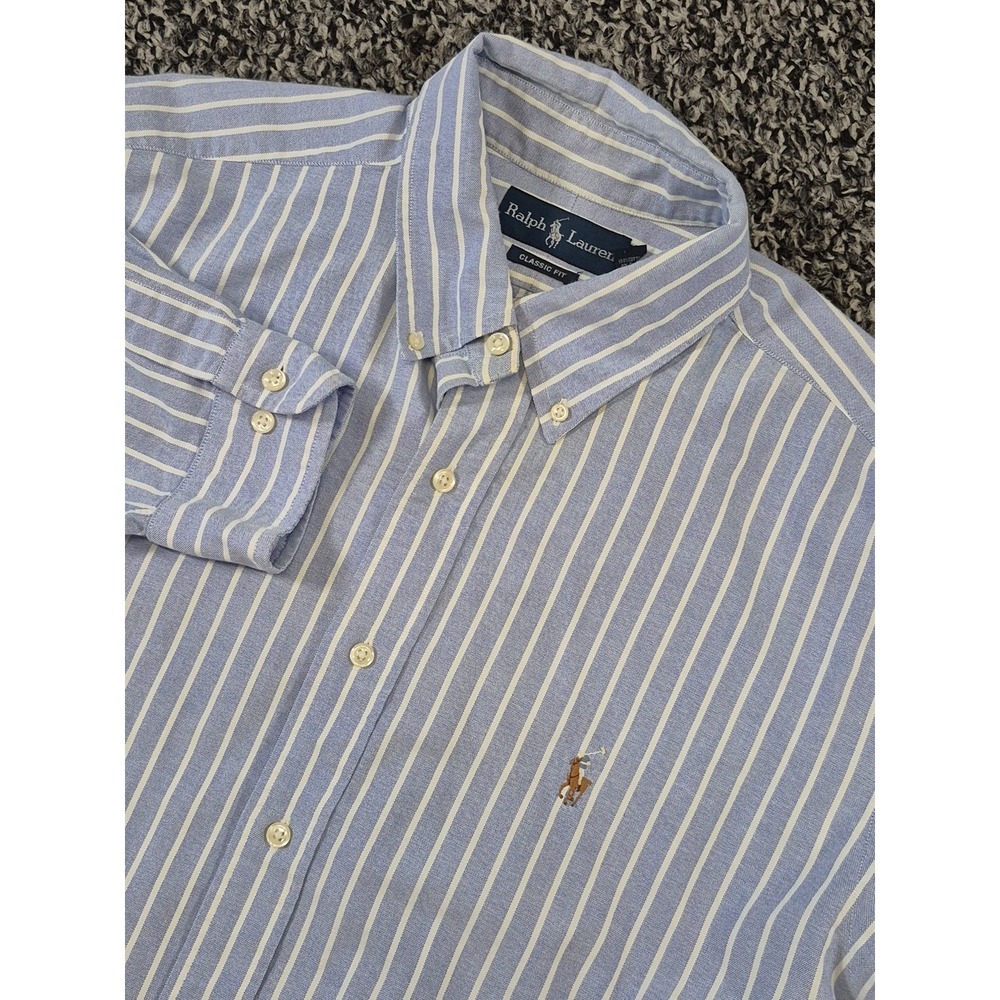 Ralph Lauren Men's 17.5 32/33 Stripe Oxford Classic Fit Long Sleeve Button Down‎